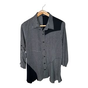 Calessa Crinkle Fabric Artsy Button Up Tunic Shirt Size Large Asymmetric Ruched
